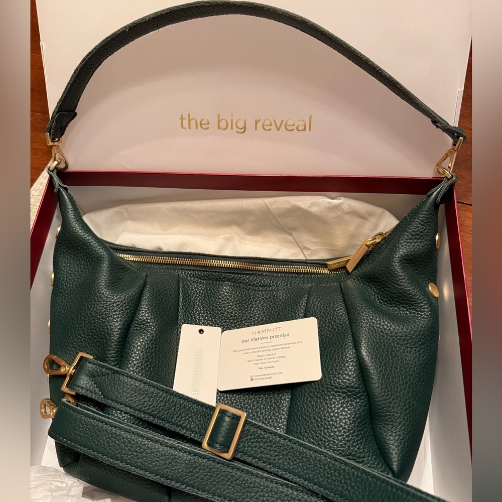 HAMMITT Morgan Purse in Grove Green & Brushed Gold Hardware (Dark Green Leather)